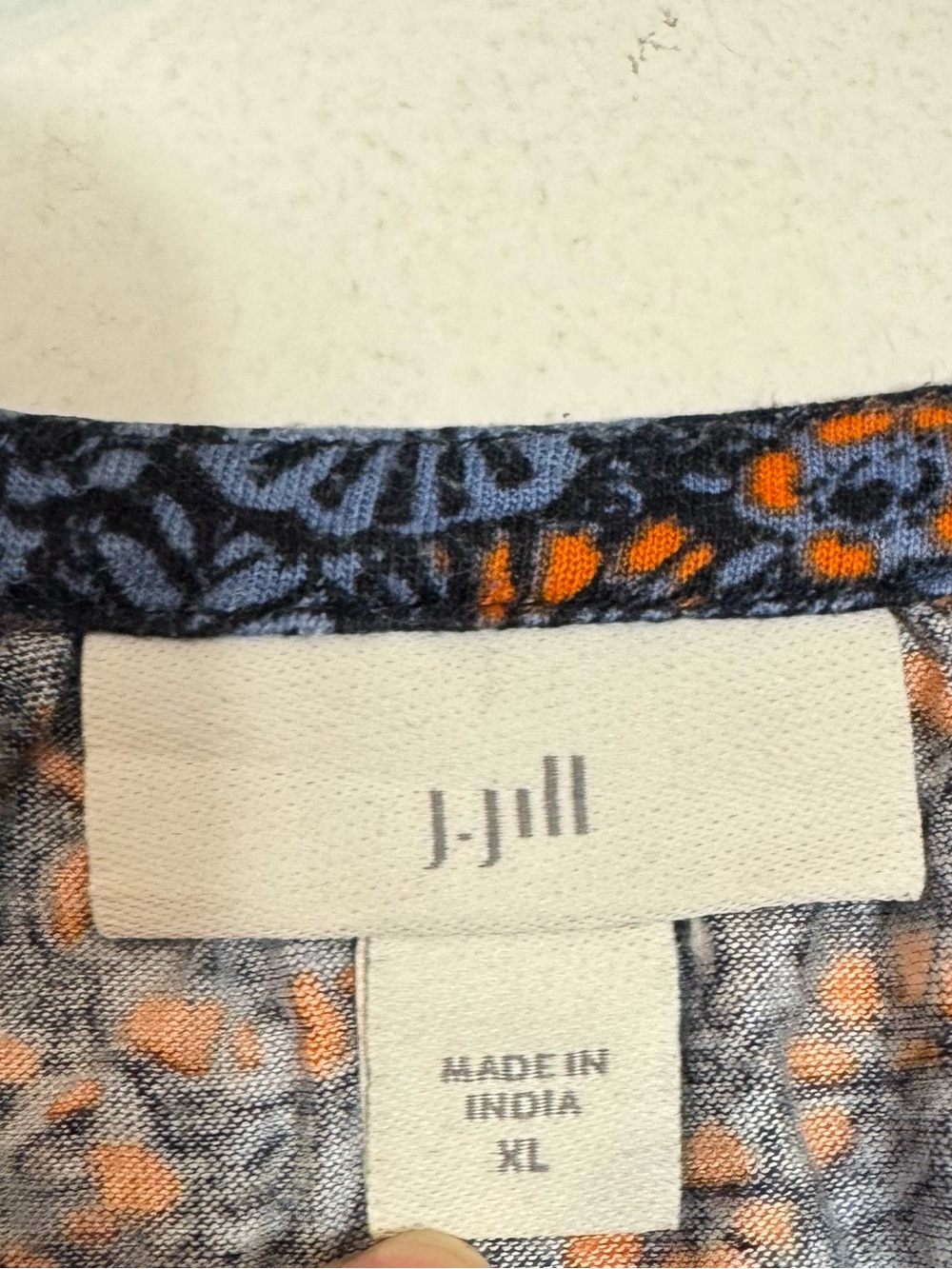 J Jill Blue Orange Floral Embroidered Split Neck Blouse Top Women XL Modal Blend - Picture 6 of 7